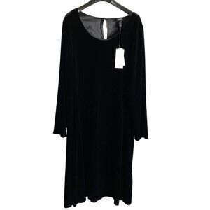 NEW Eileen Fisher Black Velvet Maxi Dress Long Sleeves Size L